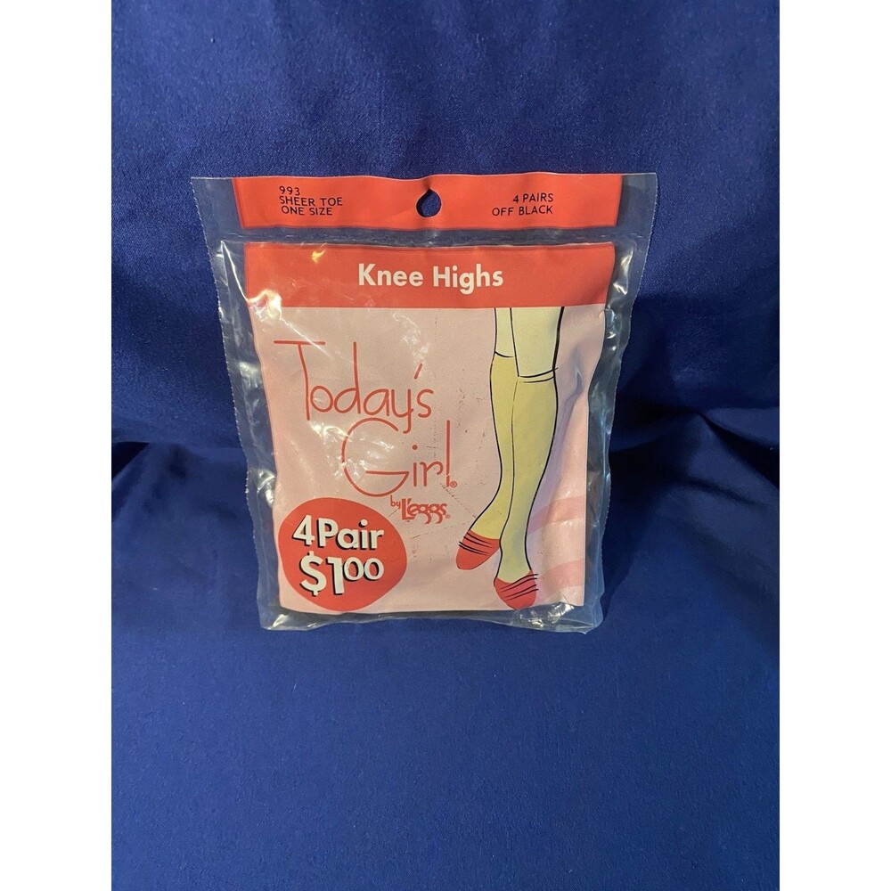 Vintage. Leggs Today’s Girl Knee Highs 4 Pair-Off Black. New/Unopened.
